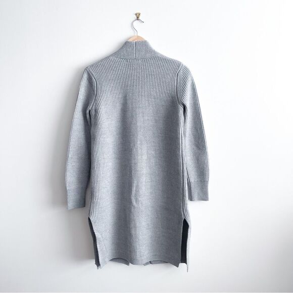 Tahari Open Cardigan Sweateer Gray Wool Blend Long Line Women's M Ribbed Knit - Picture 2 of 9